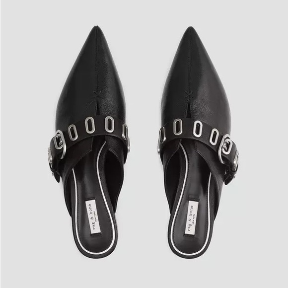 rag & bone Shoes - rag & bone Black Mules with Silver Accents